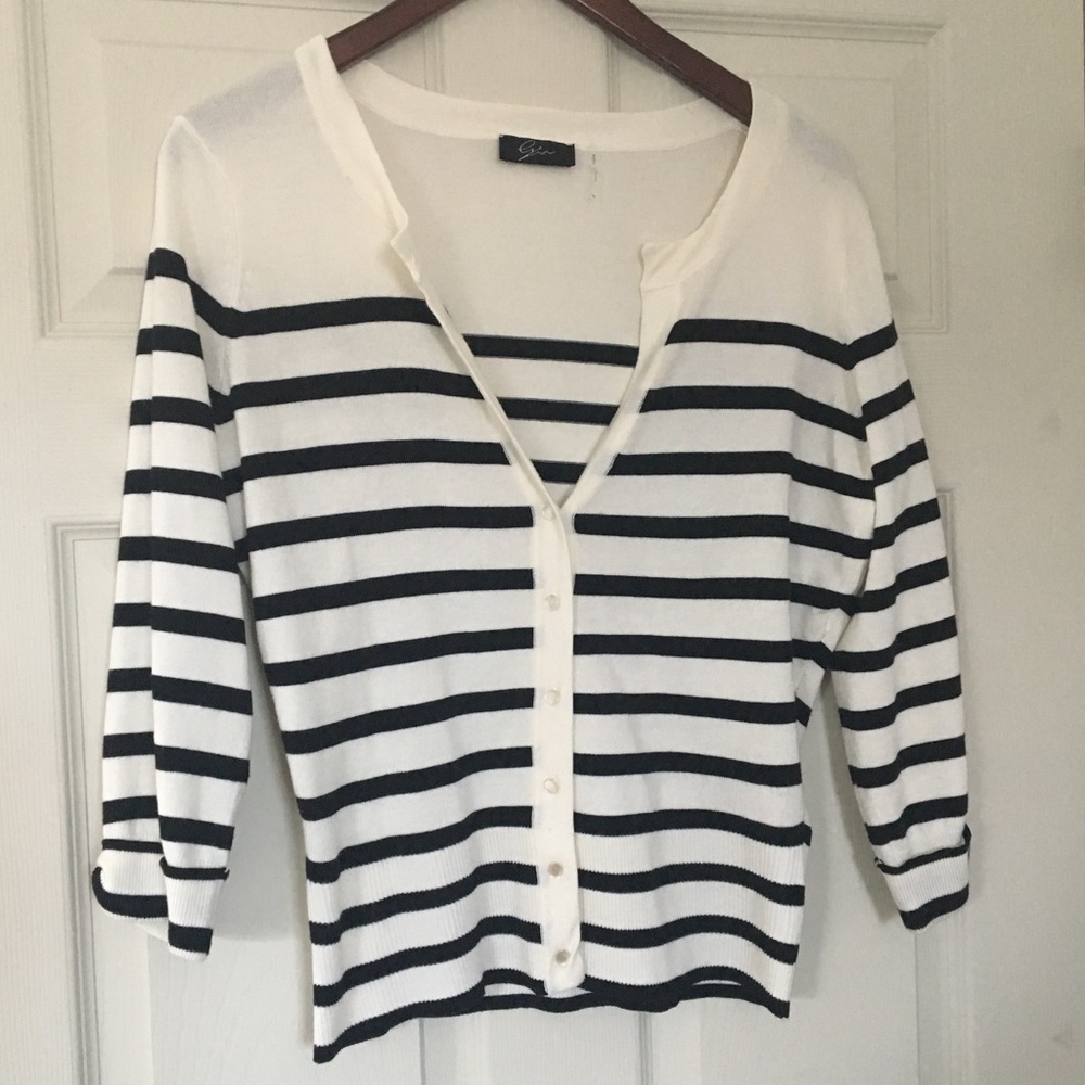 Lyn striped button front cardigan sweater M